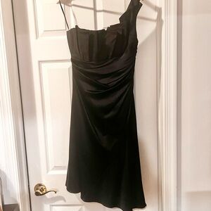 Teri Jon by Rickie Freeman One-Shoulder Cocktail Dress, 100% Silk, Black, Size 6